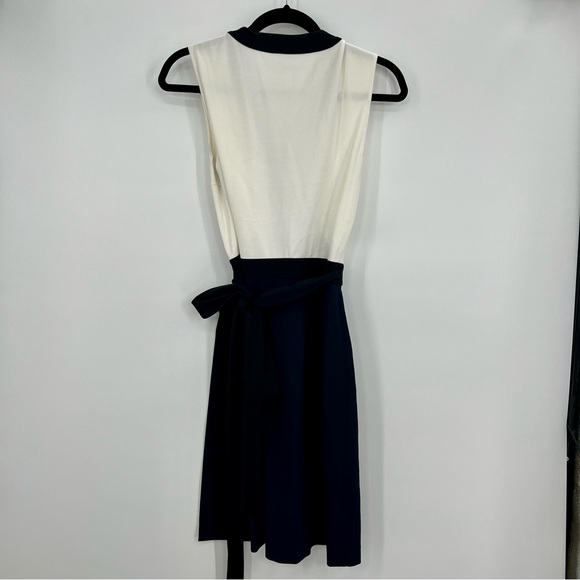Diane von Furstenberg DVF Gracie Bow Wrap Mini Dress Sleeveless Color Block 6 - Picture 8 of 9